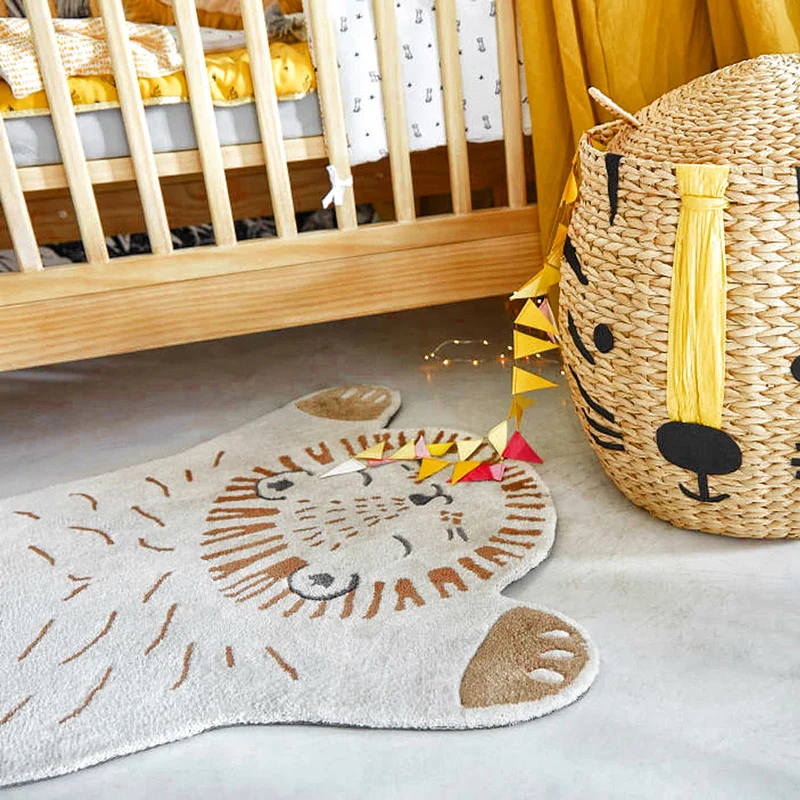 Unregelmäßiger Teppich mit Tiermuster, mehrfarbig, kreativer Teppich, Baumwollmischung, rutschfester Teppich zur Dekoratio...