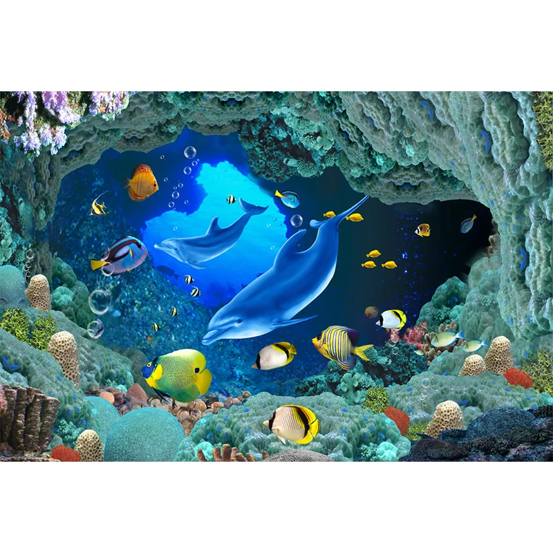 Unterwasserlandschaft-Wandaufkleber, dunkelblau, im Kinderstil, Wandverkleidung für Kinderzimmer Clearhalo