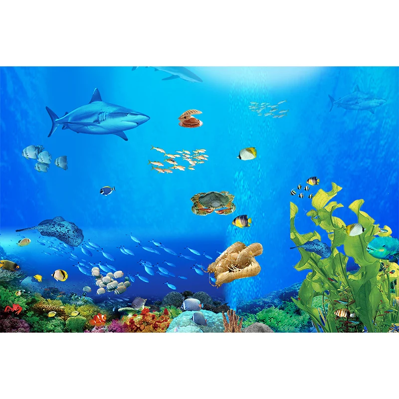 Unterwasserlandschaft-Wandaufkleber, dunkelblau, im Kinderstil, Wandverkleidung für Kinderzimmer Clearhalo