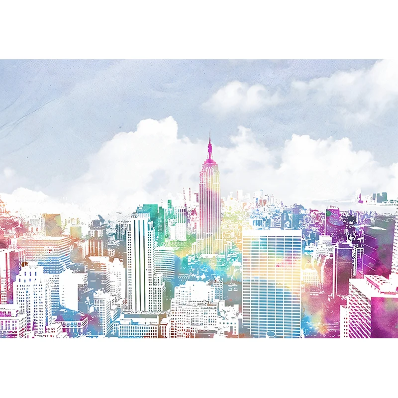 Urban Manhattan City View Murals Blau-Lila, feuchtigkeitsbeständige Wandkunst für das Wohnzimmer Clearhalo