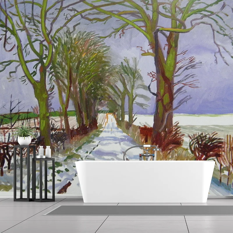 Verschneite Landstraßen-Kunstwandbilder, nordische, feuchtigkeitsbeständige Wohnzimmer-Wanddekoration, individuelle Größe...