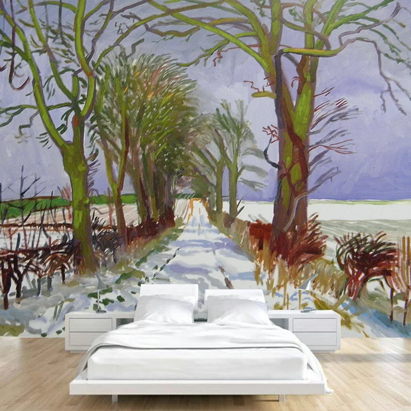 Verschneite Landstraßen-Kunstwandbilder, nordische, feuchtigkeitsbeständige Wohnzimmer-Wanddekoration, individuelle Größe...