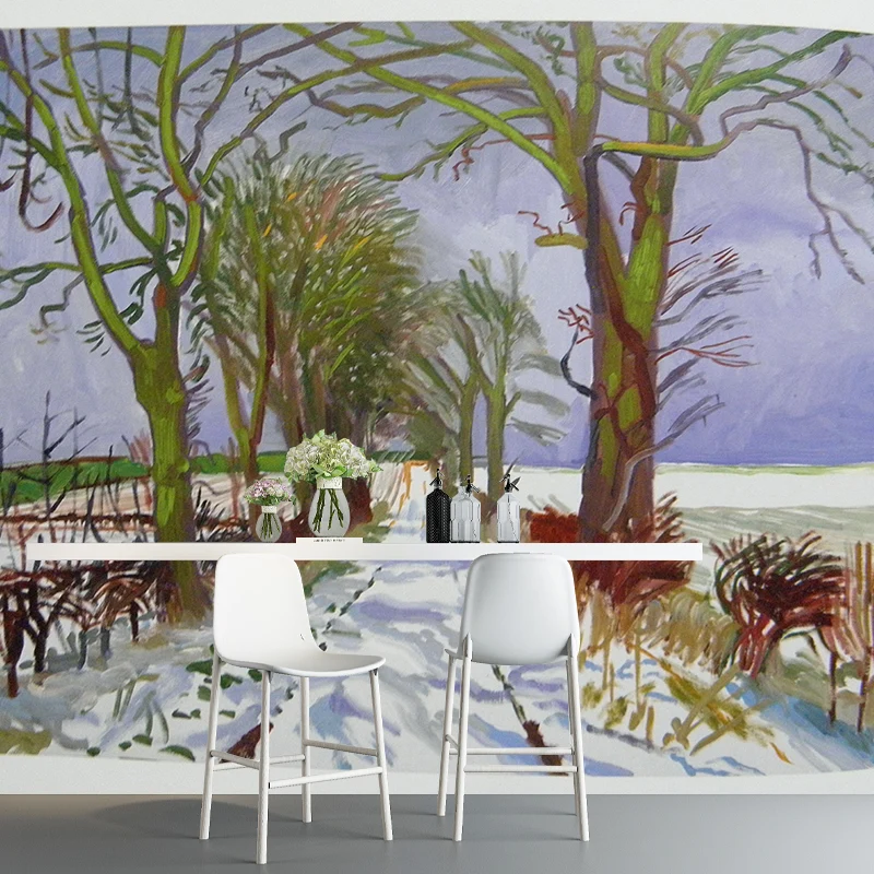Verschneite Landstraßen-Kunstwandbilder, nordische, feuchtigkeitsbeständige Wohnzimmer-Wanddekoration, individuelle Größe...