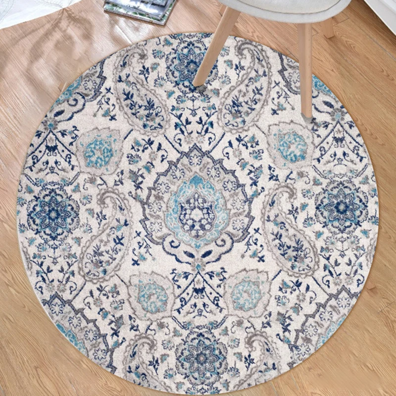 Vintage-Blumen-Paisley-Teppich, hellblauer marokkanischer Teppich, Polyester, rutschfeste Rückseite, maschinenwaschbarer T...