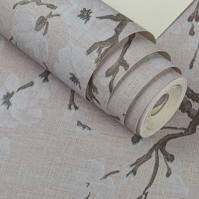 Vinyltapete mit dichtem Blumenmuster, Pastellgrau, 57,1 Quadratfuß. Clearhalo