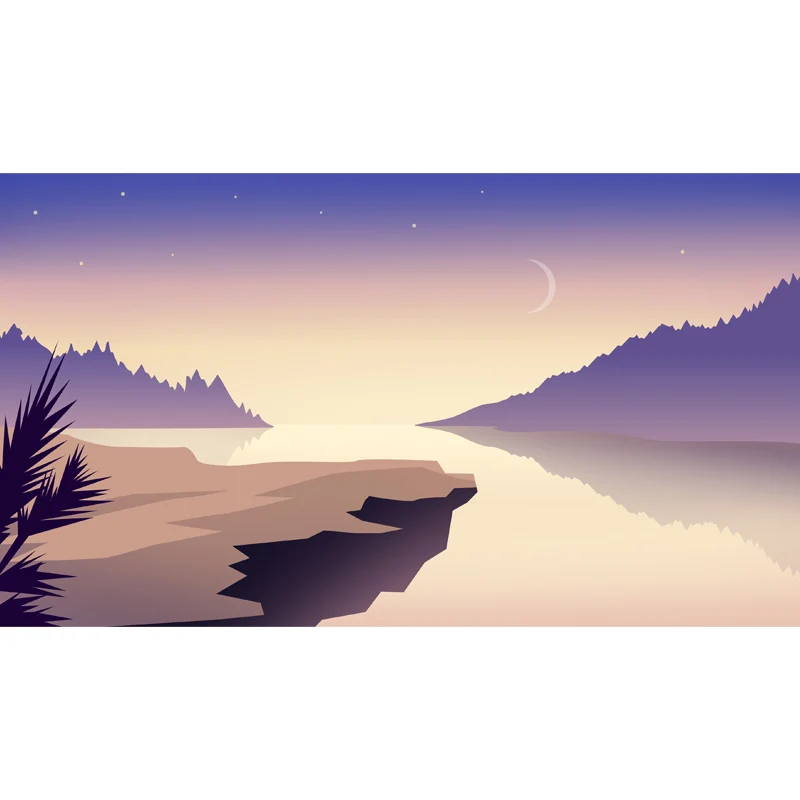 Vliesstoff, schmutzabweisend, moderner Fluss- und Mondnacht-Sternenhimmel-Druck, Wandkunst Lila-Gelb Clearhalo