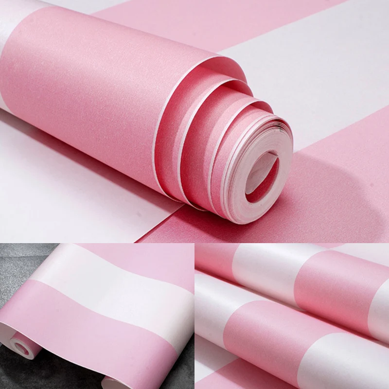 Vliestapete mit vertikalen Streifen Rosa für Kinder, 20,5" x 31', feuchtigkeitsbeständiger, nicht beklebter Wandbelag Clea...