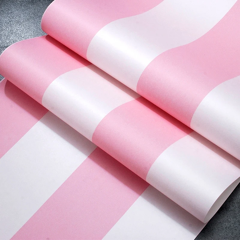 Vliestapete mit vertikalen Streifen Rosa für Kinder, 20,5" x 31', feuchtigkeitsbeständiger, nicht beklebter Wandbelag Clea...