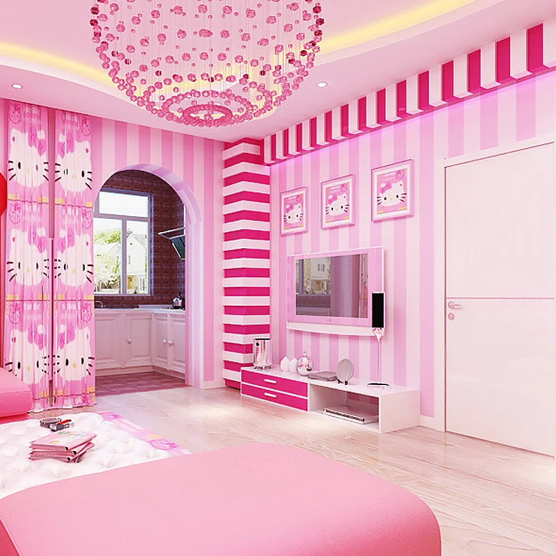 Vliestapete mit vertikalen Streifen Rosa für Kinder, 20,5" x 31', feuchtigkeitsbeständiger, nicht beklebter Wandbelag Clea...