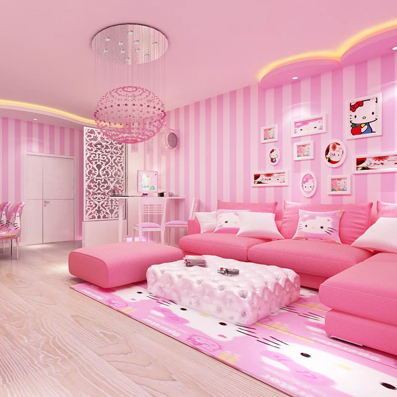 Vliestapete mit vertikalen Streifen Rosa für Kinder, 20,5" x 31', feuchtigkeitsbeständiger, nicht beklebter Wandbelag Clea...