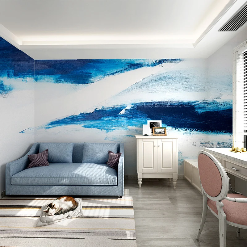 Vlies-Wandbilder voller Größe, inspirierende Meereswellen-Wandkunst Blau und Weiß, nach Maß Clearhalo