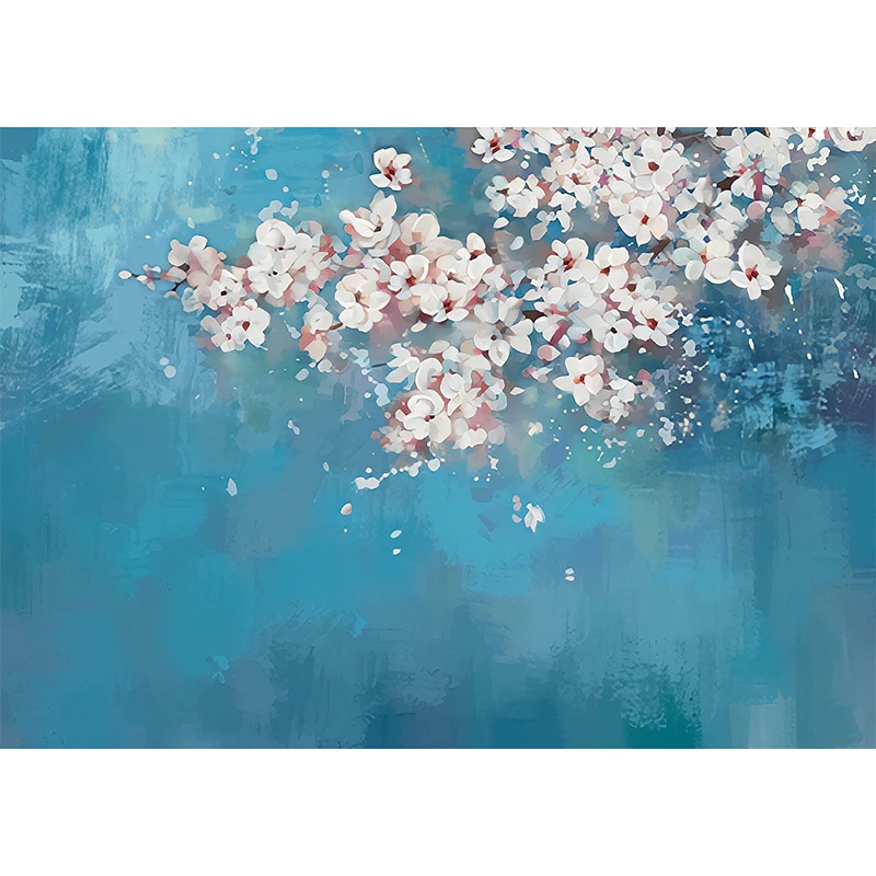 Vollgroßes Cluster-Blumen-Wandbild Rosa und Blau, Vliesstoff-Wandverkleidung für Akzentwände, individuelle Größe erhältlic...