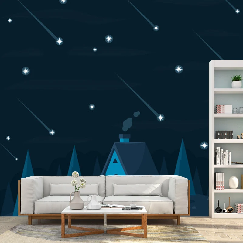 Vollständige Illustration von Sternen-Wandbild für Kinderzimmer Dunkelblau, personalisierte Größe erhältlich Clearhalo