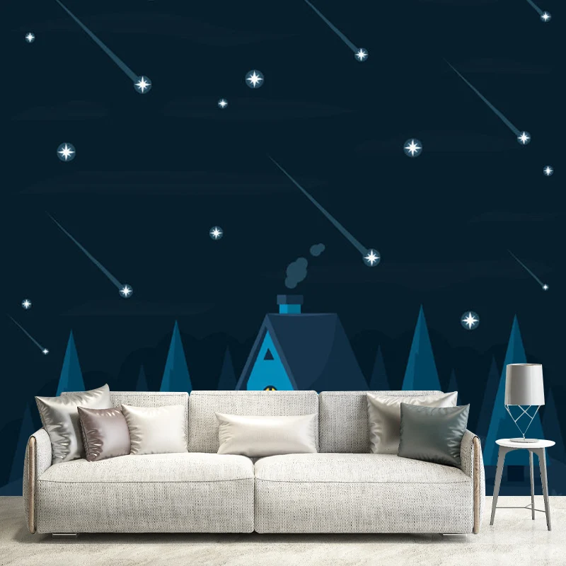 Vollständige Illustration von Sternen-Wandbild für Kinderzimmer Dunkelblau, personalisierte Größe erhältlich Clearhalo