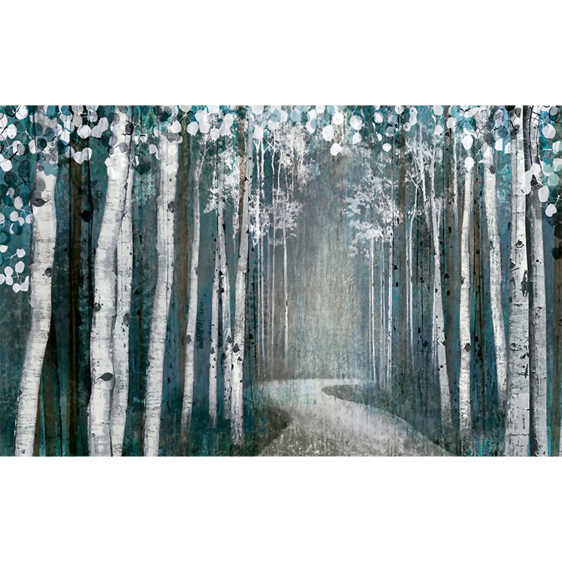 Waldweg-Gemälde, Wandgemälde, Grau-Grün, moderne Kunst, Wanddekoration für Wohnzimmer Clearhalo