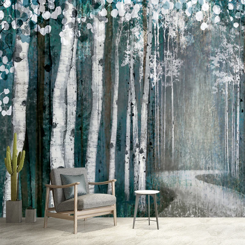 Waldweg-Gemälde, Wandgemälde, Grau-Grün, moderne Kunst, Wanddekoration für Wohnzimmer Clearhalo