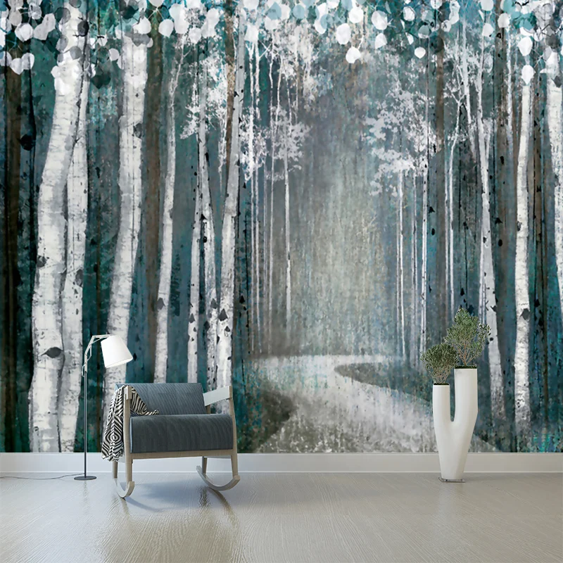 Waldweg-Gemälde, Wandgemälde, Grau-Grün, moderne Kunst, Wanddekoration für Wohnzimmer Clearhalo