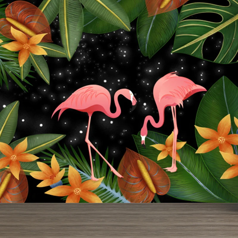 Wandaufkleber mit tropischen Flamingos und Blättern, rosa, wasserdichte Wanddekoration für Badezimmer Clearhalo
