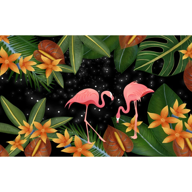 Wandaufkleber mit tropischen Flamingos und Blättern, rosa, wasserdichte Wanddekoration für Badezimmer Clearhalo
