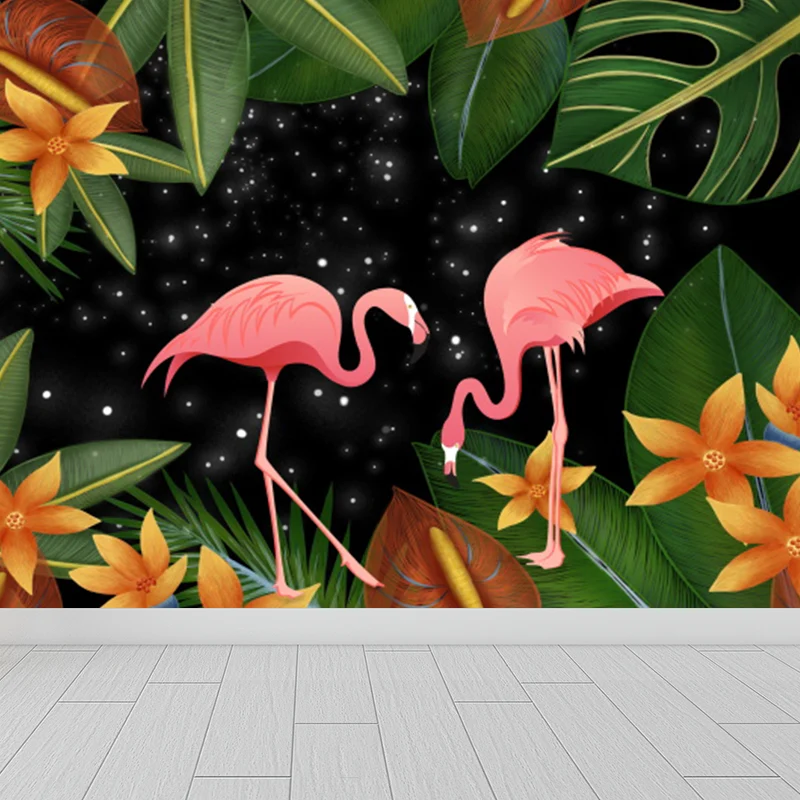 Wandaufkleber mit tropischen Flamingos und Blättern, rosa, wasserdichte Wanddekoration für Badezimmer Clearhalo
