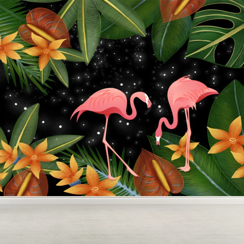 Wandaufkleber mit tropischen Flamingos und Blättern, rosa, wasserdichte Wanddekoration für Badezimmer Clearhalo