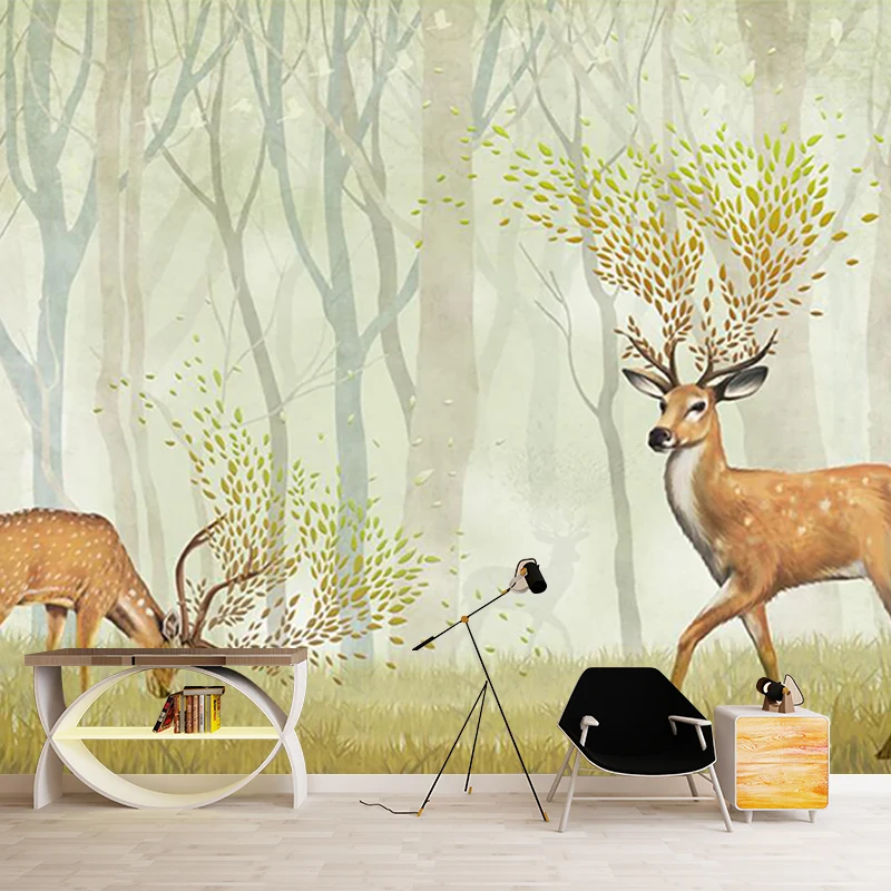 Wandbild „Hirsch im nebligen Wald“, nordische schmutzabweisende Wohnzimmer-Wanddekoration, individuell bedruckt Clearhalo