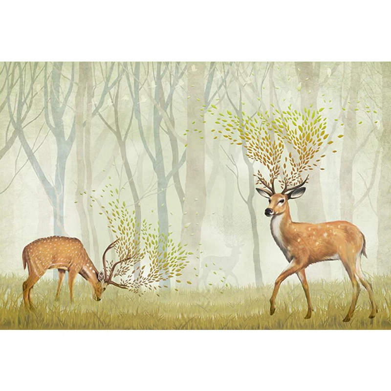 Wandbild „Hirsch im nebligen Wald“, nordische schmutzabweisende Wohnzimmer-Wanddekoration, individuell bedruckt Clearhalo