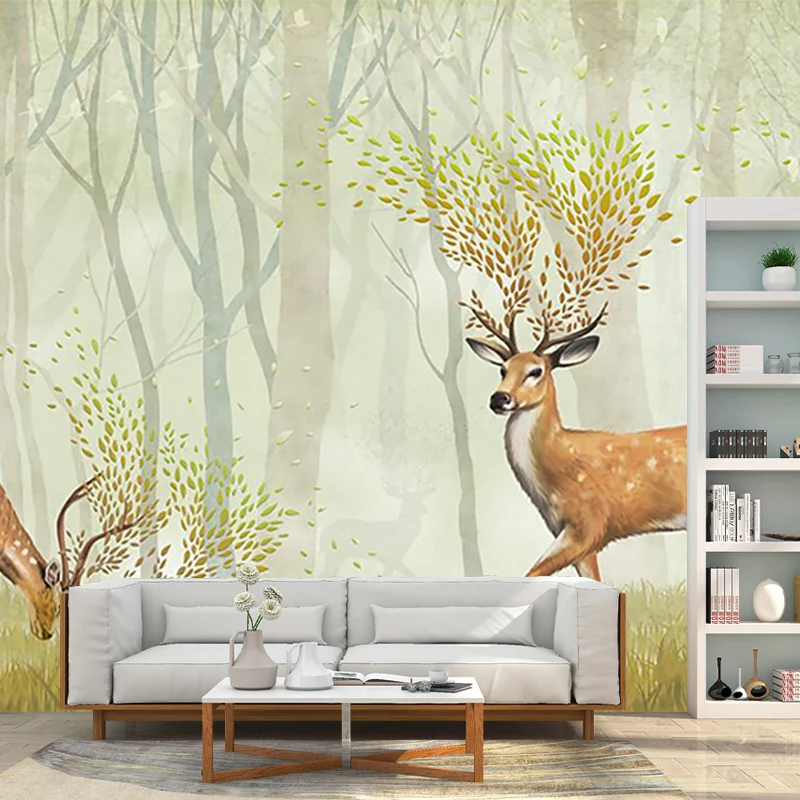 Wandbild „Hirsch im nebligen Wald“, nordische schmutzabweisende Wohnzimmer-Wanddekoration, individuell bedruckt Clearhalo