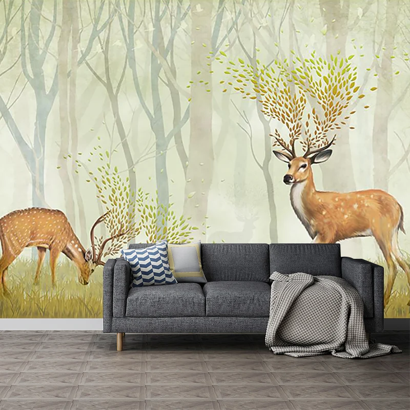Wandbild „Hirsch im nebligen Wald“, nordische schmutzabweisende Wohnzimmer-Wanddekoration, individuell bedruckt Clearhalo