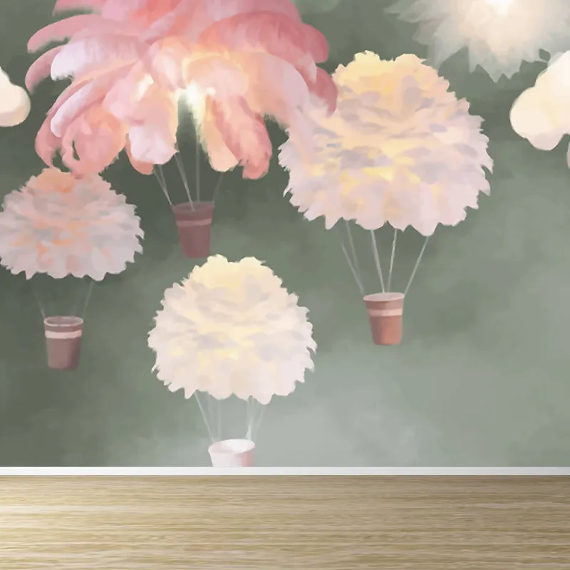 Wandgemälde mit Federballons Originalgröße für Mädchenzimmer, Cartoon-Wanddekoration Hellrosa, waschbar Clearhalo