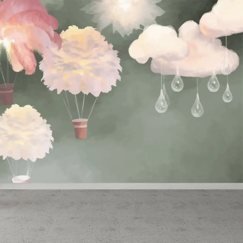 Wandgemälde mit Federballons Originalgröße für Mädchenzimmer, Cartoon-Wanddekoration Hellrosa, waschbar Clearhalo