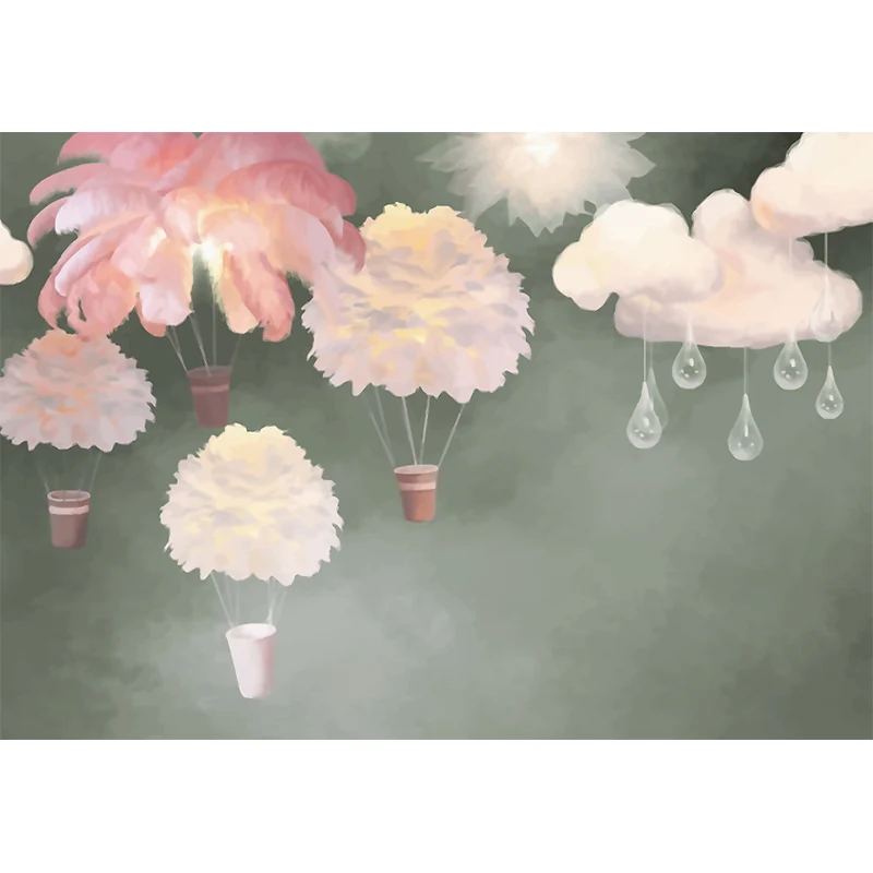 Wandgemälde mit Federballons Originalgröße für Mädchenzimmer, Cartoon-Wanddekoration Hellrosa, waschbar Clearhalo