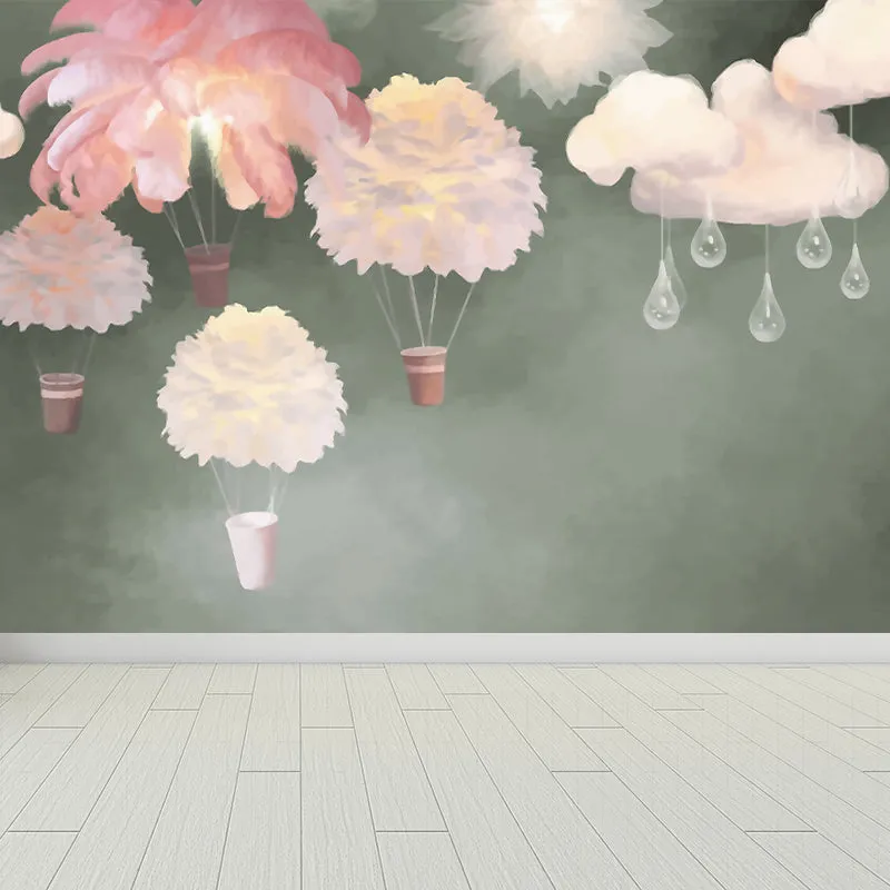 Wandgemälde mit Federballons Originalgröße für Mädchenzimmer, Cartoon-Wanddekoration Hellrosa, waschbar Clearhalo