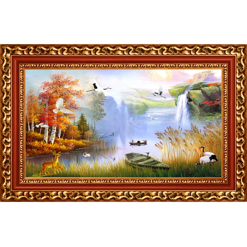 Wandgemälde mit Frühlings- und Herbstlandschaften, Orange-Grün, moderne Kunst, Wanddekoration für Schlafzimmer Clearhalo