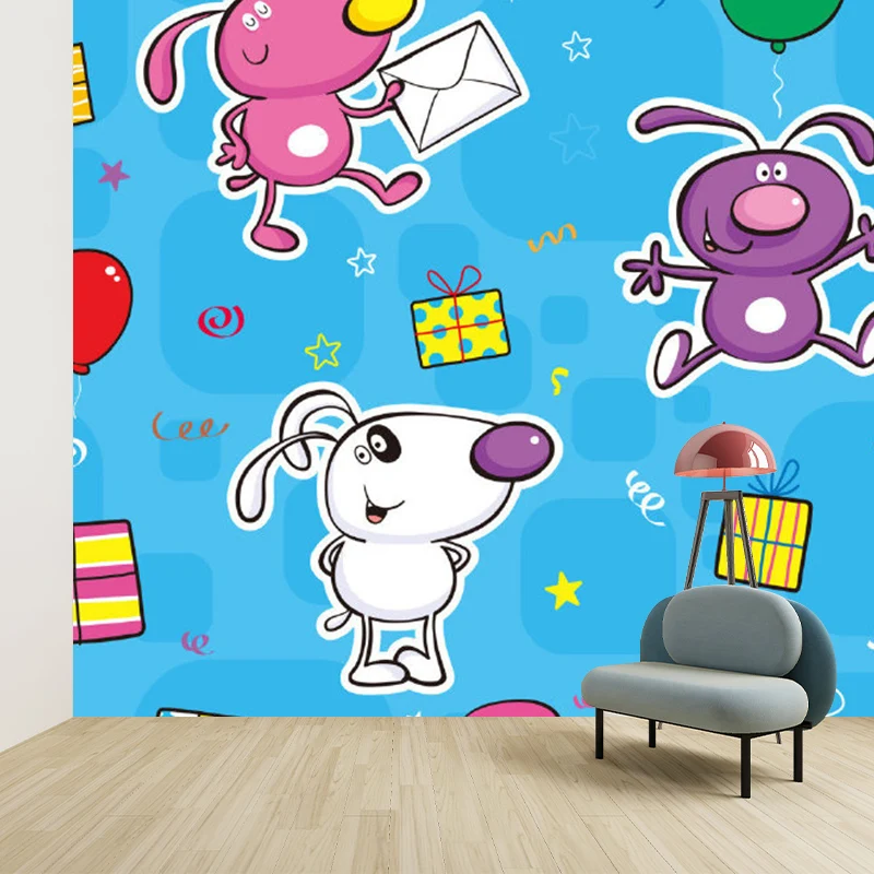 Wandgemälde mit Hasenmuster, Cartoon-dekorative Schlafzimmer-Wandverkleidung, nach Maß gefertigt Clearhalo