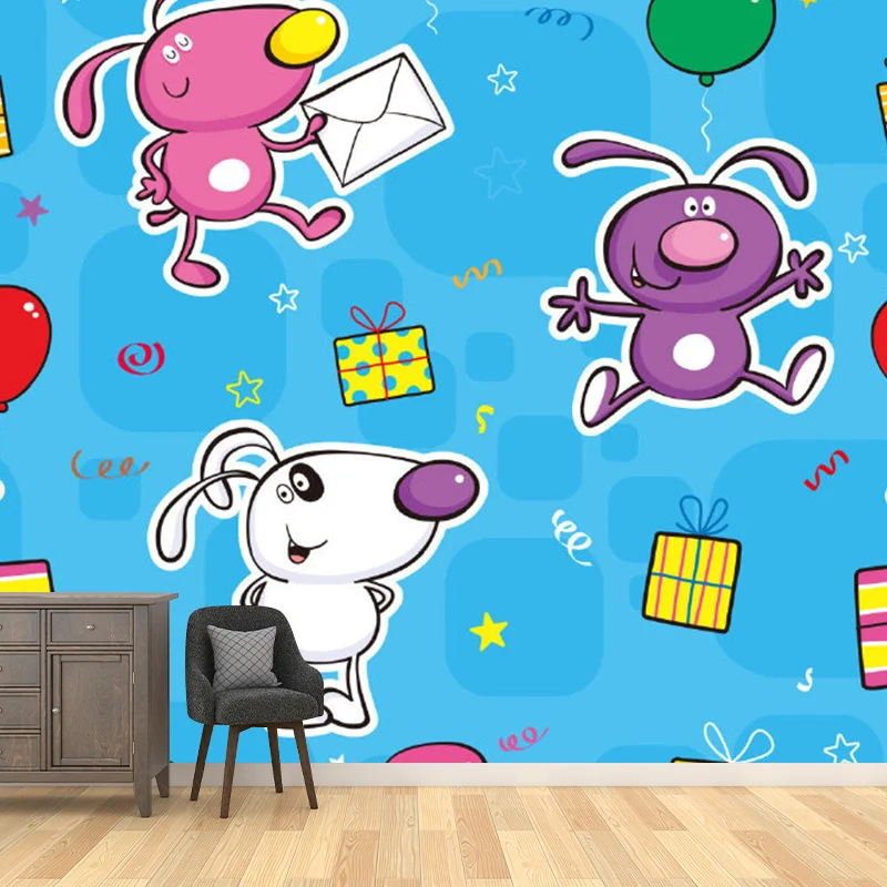 Wandgemälde mit Hasenmuster, Cartoon-dekorative Schlafzimmer-Wandverkleidung, nach Maß gefertigt Clearhalo