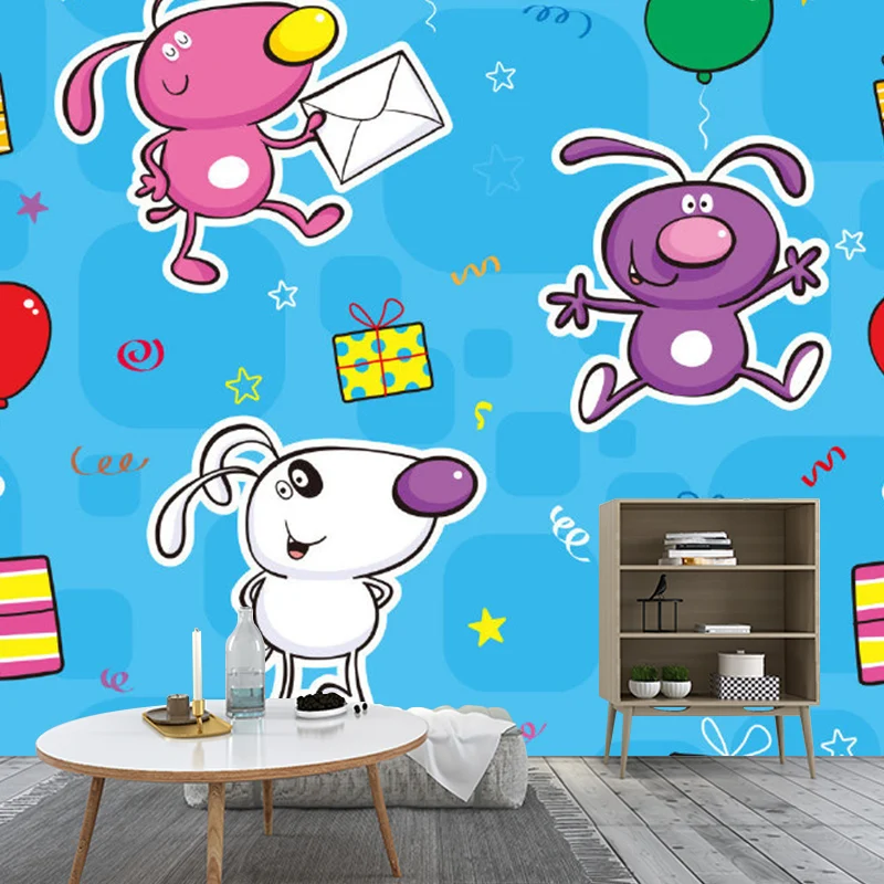 Wandgemälde mit Hasenmuster, Cartoon-dekorative Schlafzimmer-Wandverkleidung, nach Maß gefertigt Clearhalo