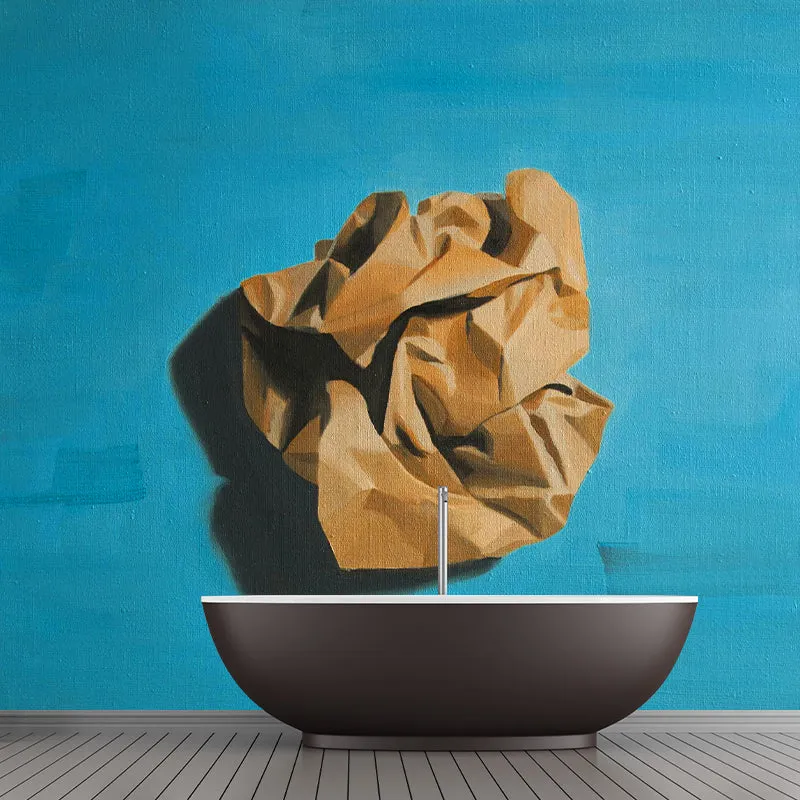 Wandgemälde mit zerknitterten Papierkugeln blaubrauner moderner Kunstwandverkleidung für das Wohnzimmer Clearhalo