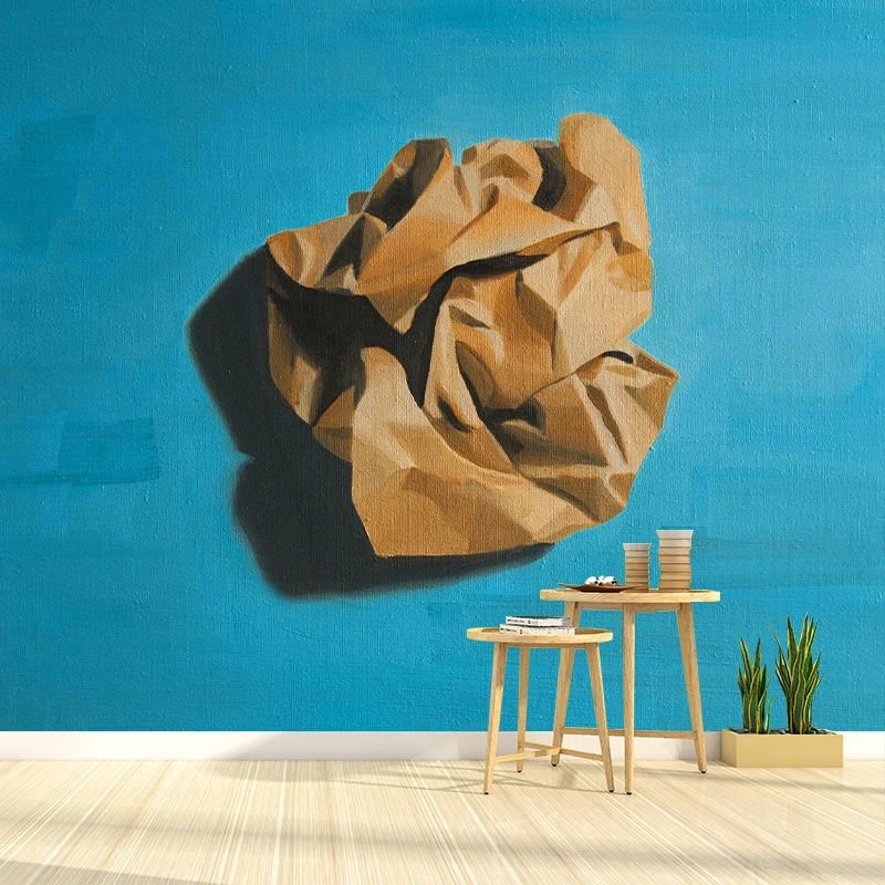 Wandgemälde mit zerknitterten Papierkugeln blaubrauner moderner Kunstwandverkleidung für das Wohnzimmer Clearhalo