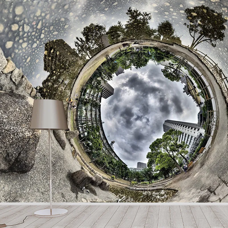 Wandgemälde Well to Future City Braun im modernen Stil für das Wohnzimmer, maßgefertigt Clearhalo