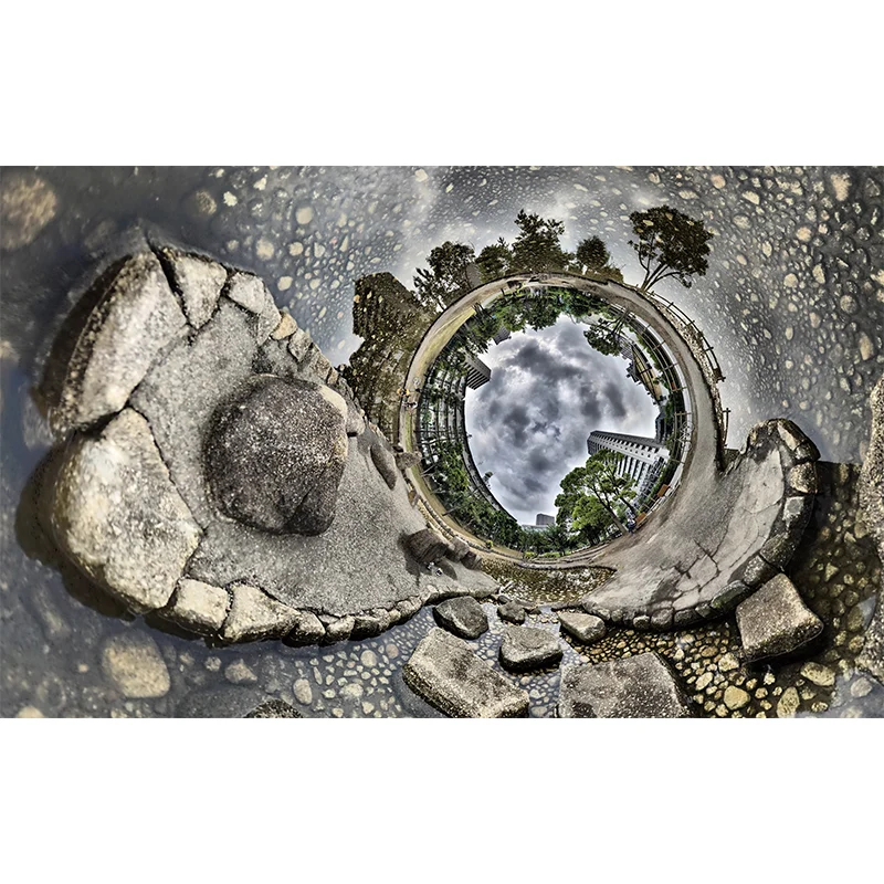 Wandgemälde Well to Future City Braun im modernen Stil für das Wohnzimmer, maßgefertigt Clearhalo