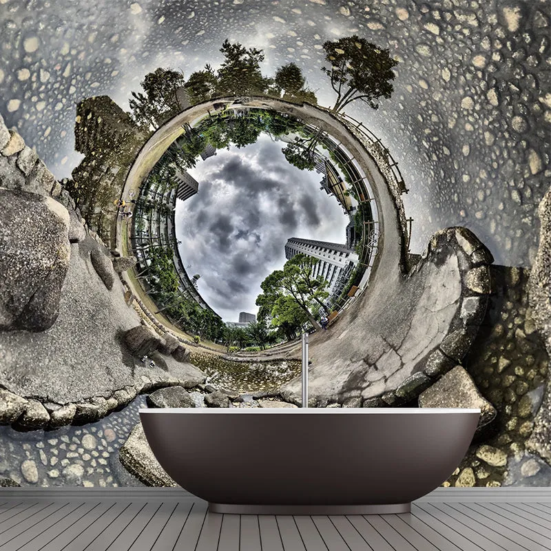 Wandgemälde Well to Future City Braun im modernen Stil für das Wohnzimmer, maßgefertigt Clearhalo