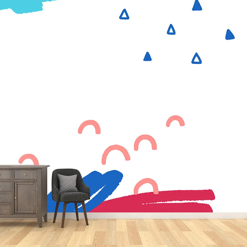 Wandtapete mit Kritzeleien für Kinder, blau-rotes Bogen- und Dreiecksmuster, Wandkunst für das Kinderzimmer Clearhalo