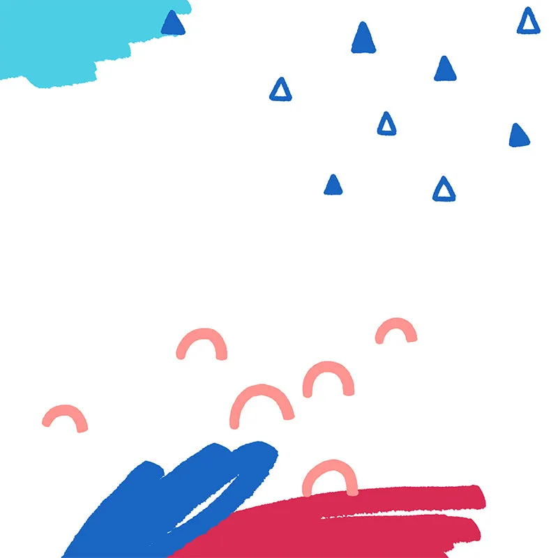 Wandtapete mit Kritzeleien für Kinder, blau-rotes Bogen- und Dreiecksmuster, Wandkunst für das Kinderzimmer Clearhalo