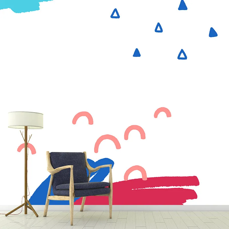 Wandtapete mit Kritzeleien für Kinder, blau-rotes Bogen- und Dreiecksmuster, Wandkunst für das Kinderzimmer Clearhalo
