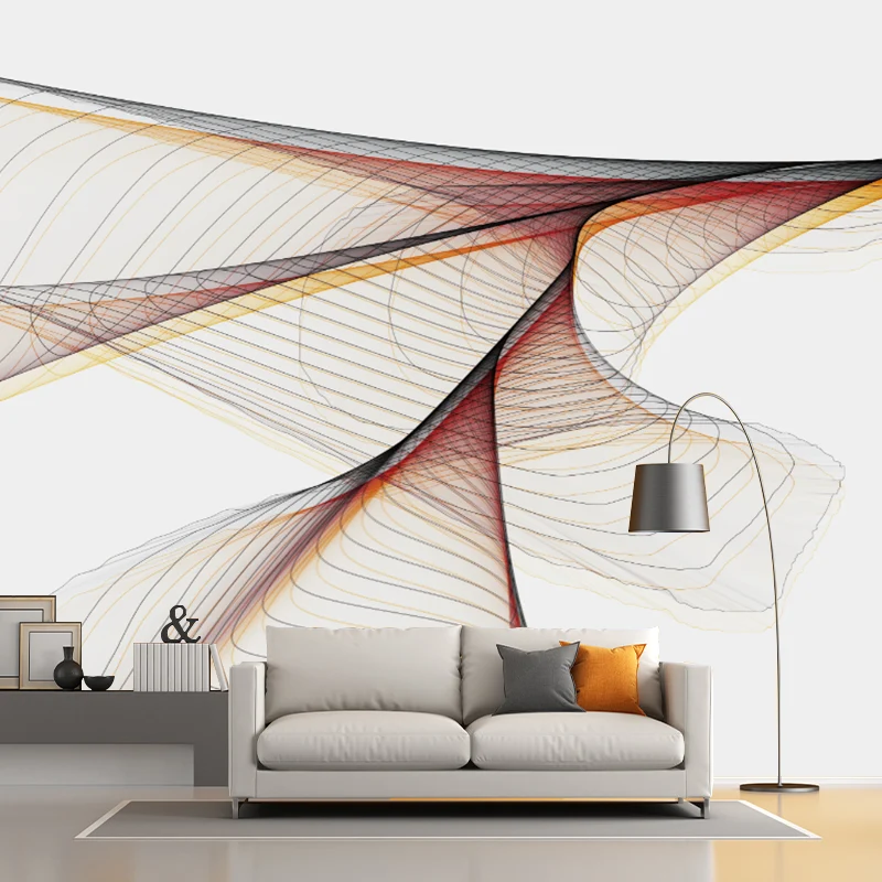 Wandtapete mit modernem Kunst-Spiralmuster, orange-gelb, wasserfeste Wanddekoration für Zuhause Clearhalo