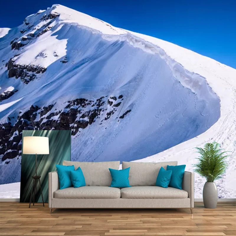 Wandtapete „Road to Snowy Cliff“ Blau-Weiß im modernen Stil für das Wohnzimmer Clearhalo