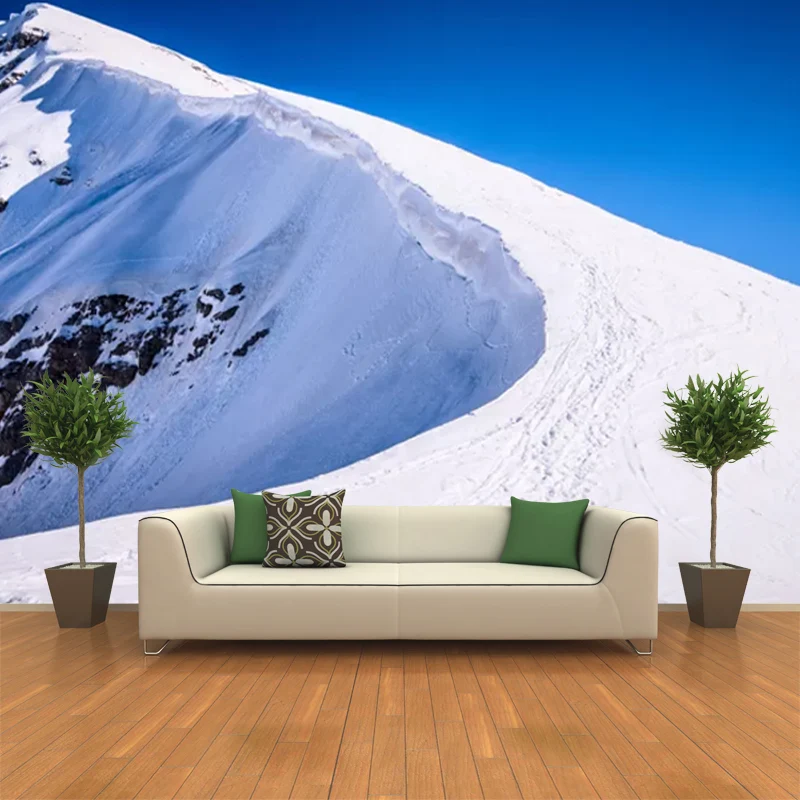 Wandtapete „Road to Snowy Cliff“ Blau-Weiß im modernen Stil für das Wohnzimmer Clearhalo