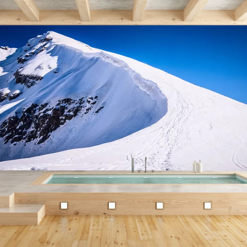Wandtapete „Road to Snowy Cliff“ Blau-Weiß im modernen Stil für das Wohnzimmer Clearhalo