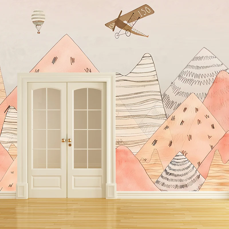 Wandtattoo „Berg und Ballon“ Rosa, zeitgenössische Wanddekoration für das Kinderzimmer Clearhalo
